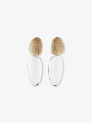Monies Anniversary earclips: oak, sterling silver