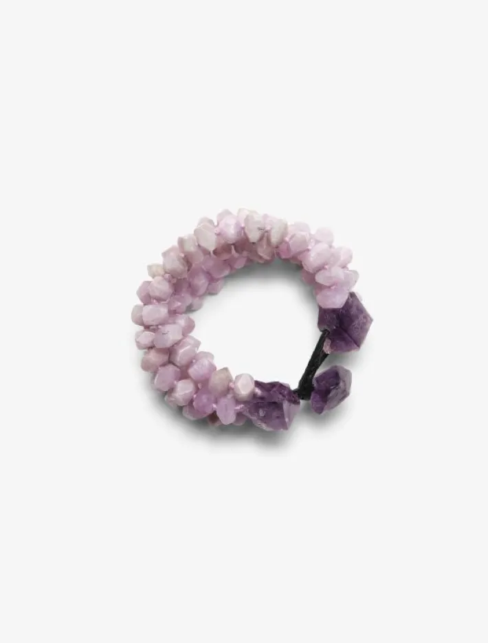 Monies Bracelet: amethyst, kunzite, leather