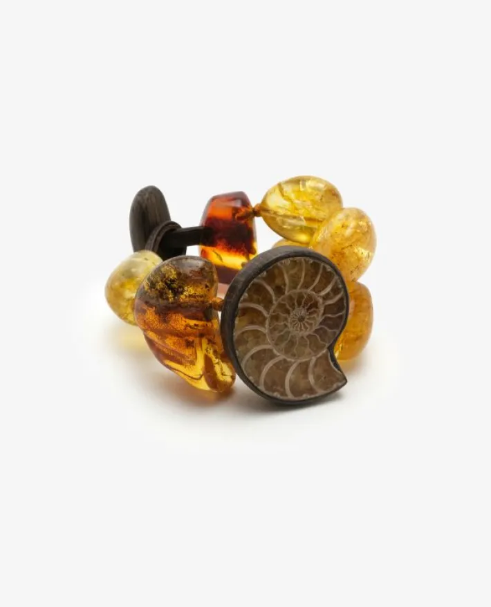 Monies Bracelet: citrine, ammonite, bog oak, amber
