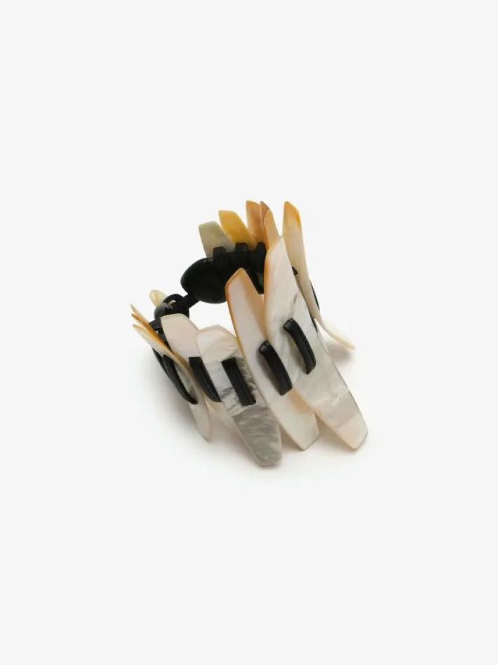 Monies Bracelet: mother of pearl,leather, ebony