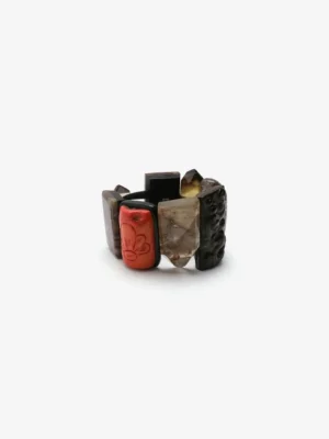 Monies Bracelet: tourmaline, quartz, ebony, coral, mountain crystal, smoky to