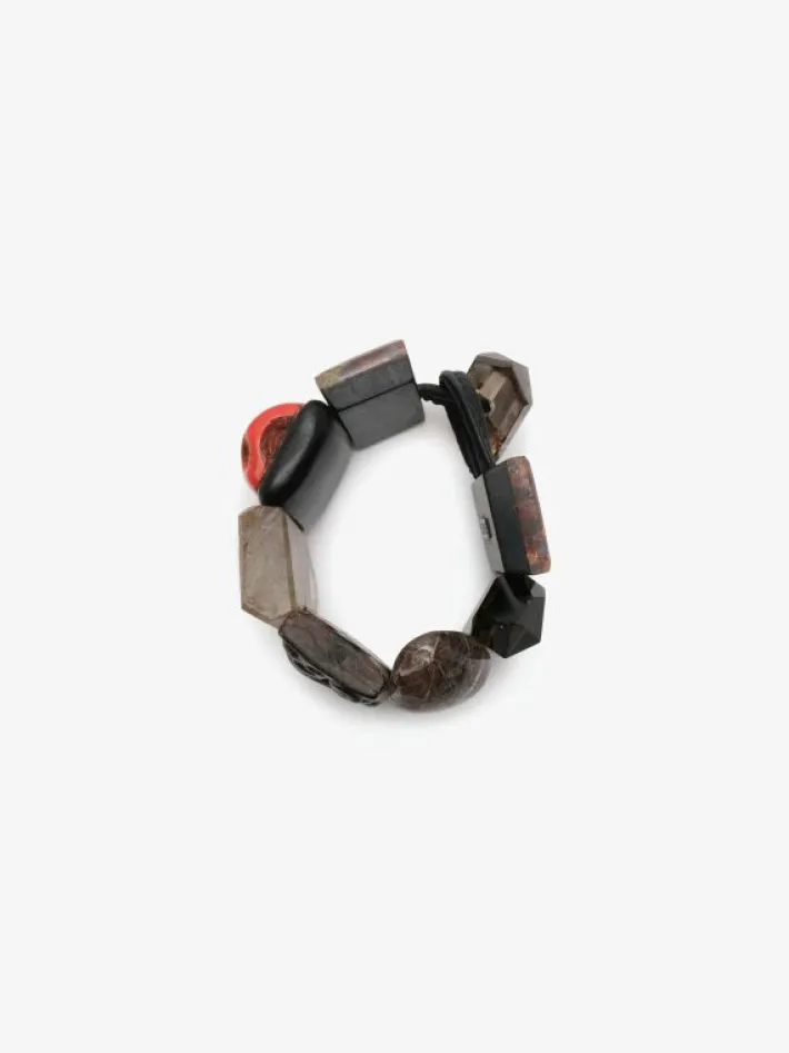 Monies Bracelet: tourmaline, quartz, ebony, coral, mountain crystal, smoky to