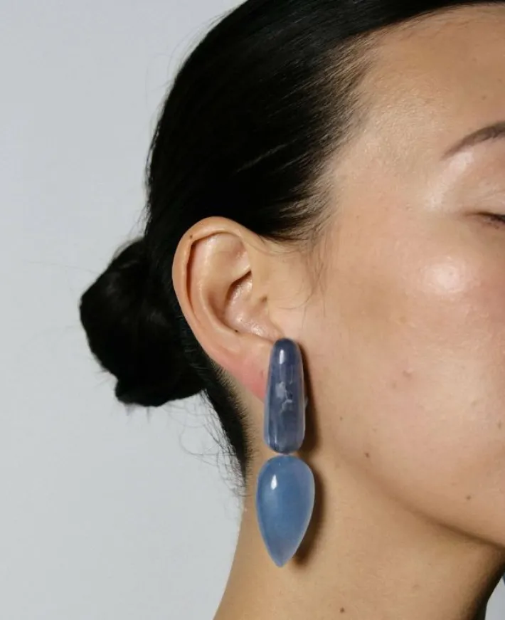 Monies Earclips: aquamarine, acrylic, hematite