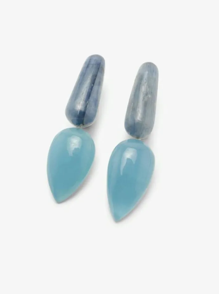 Monies Earclips: aquamarine, acrylic, hematite