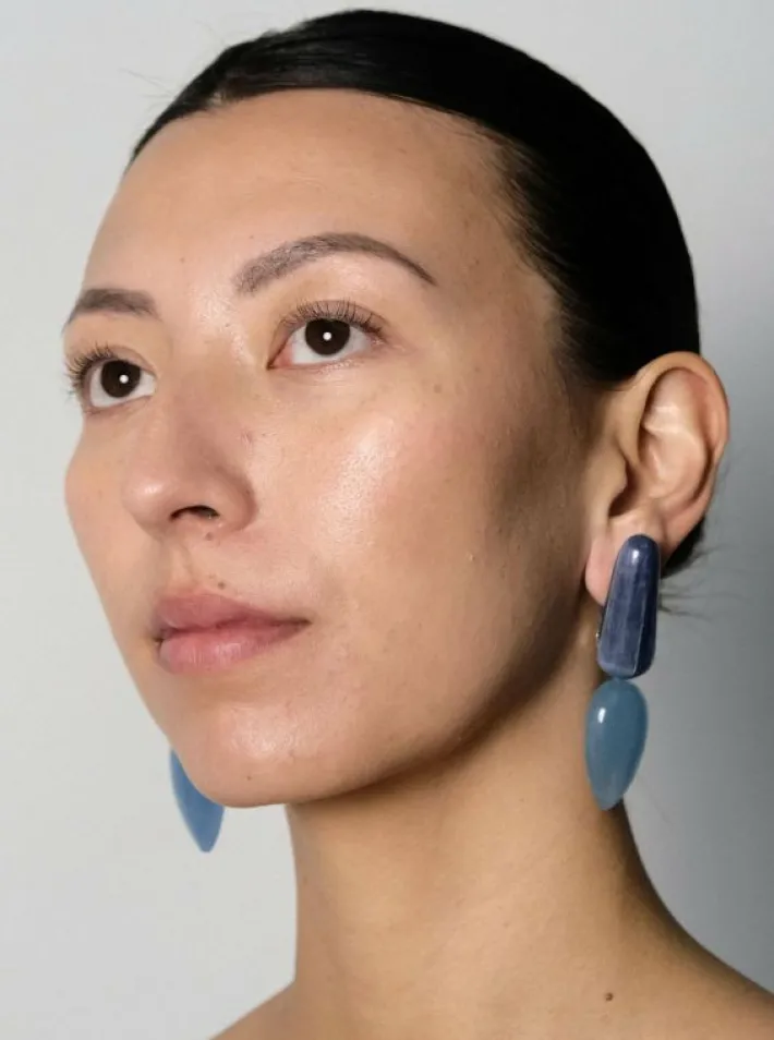 Monies Earclips: aquamarine, acrylic, hematite