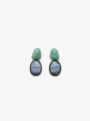 Monies Earring: amazonite, chalcedony, bog oak