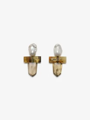 Monies Earring: amber, baroque pearls, citrine