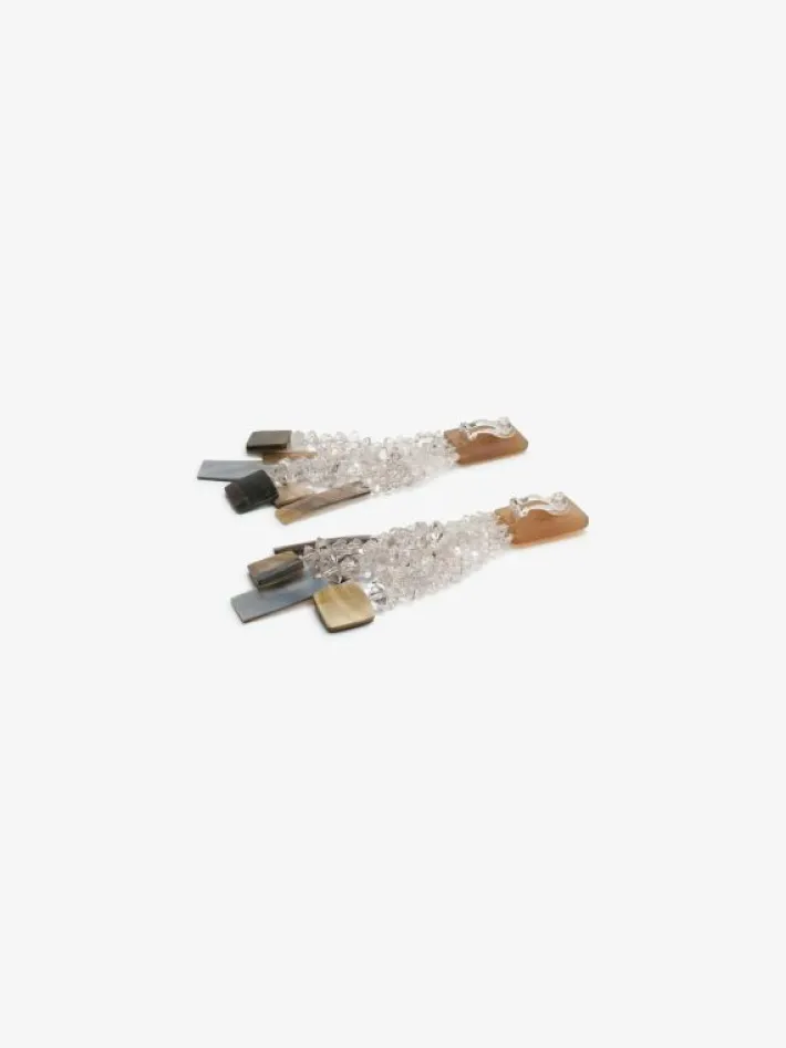 Monies Earring: diamond quartz, mother of pearl