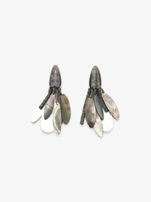 Monies Earring: mother of pearl, shell, orthoceratite