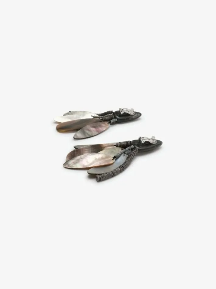 Monies Earring: mother of pearl, shell, orthoceratite