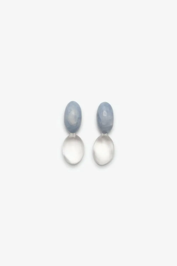Monies Earring: mountain crystal, celestine, leather