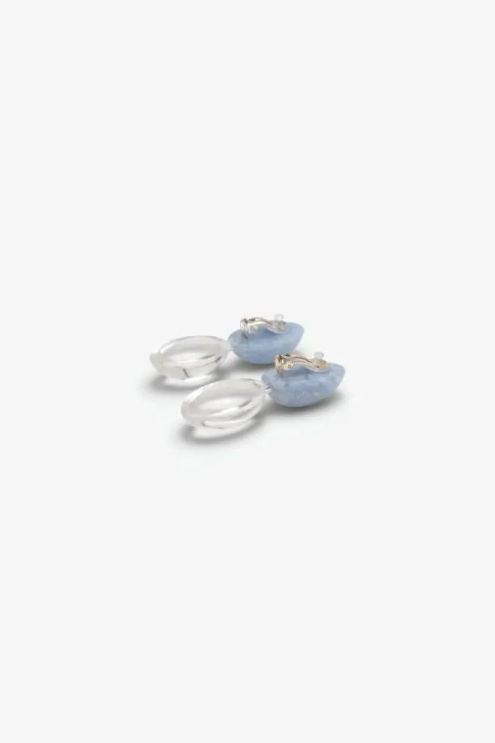 Monies Earring: mountain crystal, celestine, leather