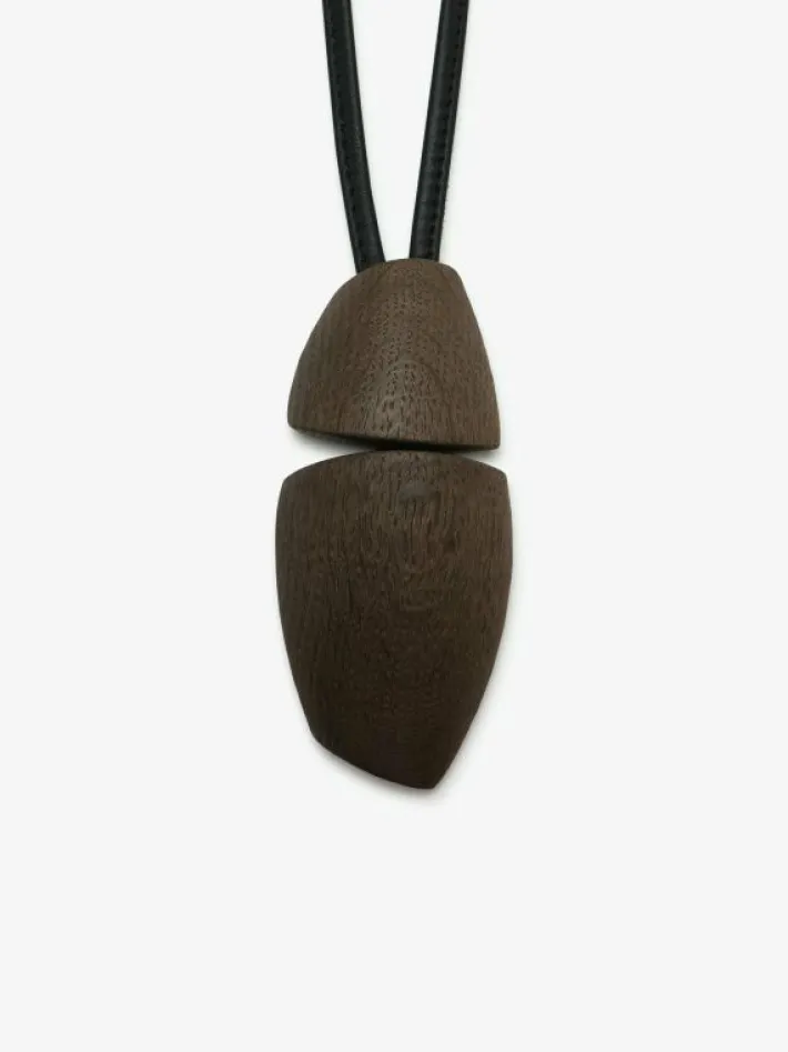 Monies Lira pendant: bog oak, leather