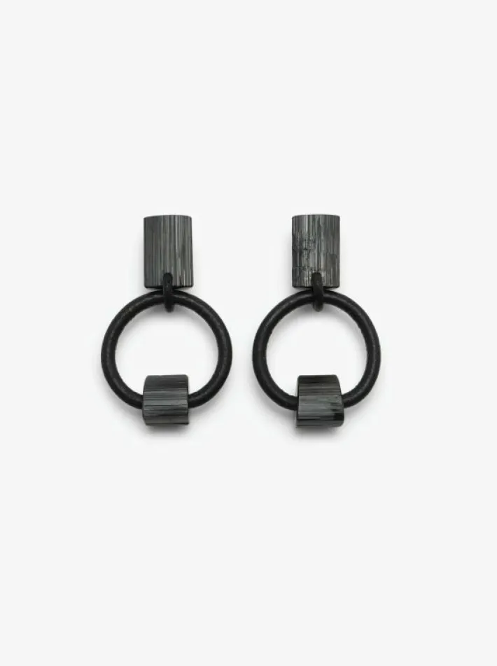 Monies Mint earclips: black tourmaline, leather