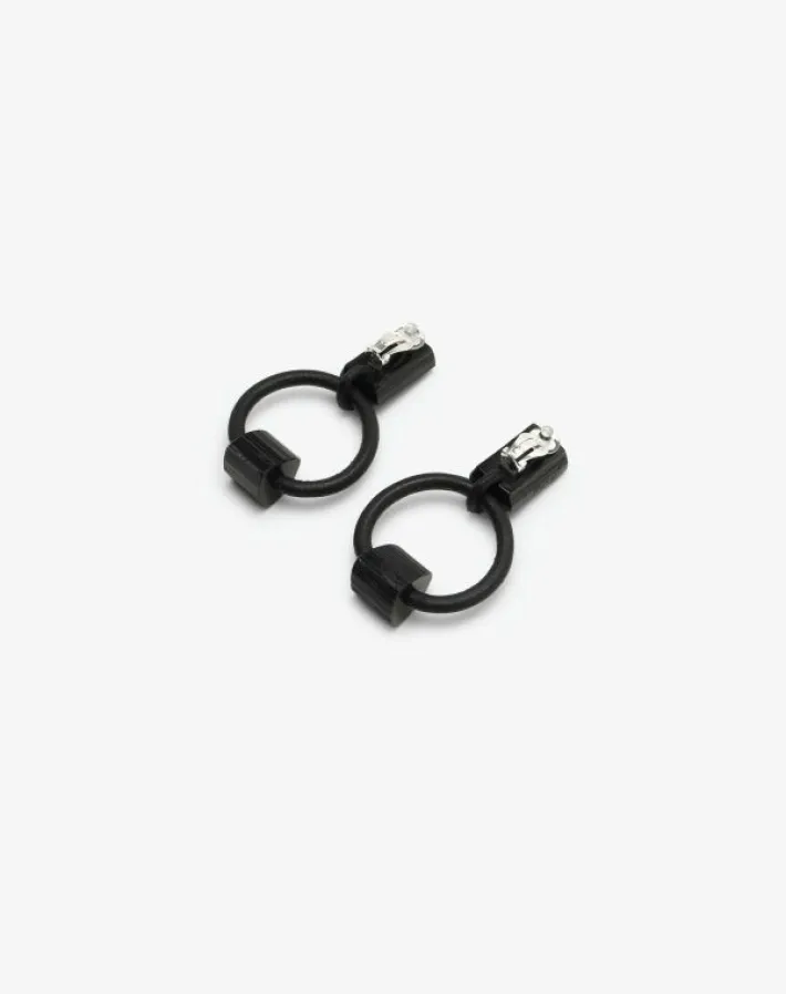 Monies Mint earclips: black tourmaline, leather