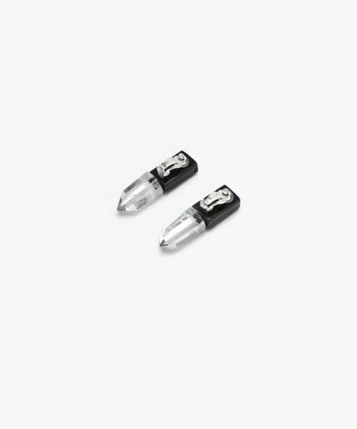 Monies Mint earclips: black tourmaline, mountain crystal