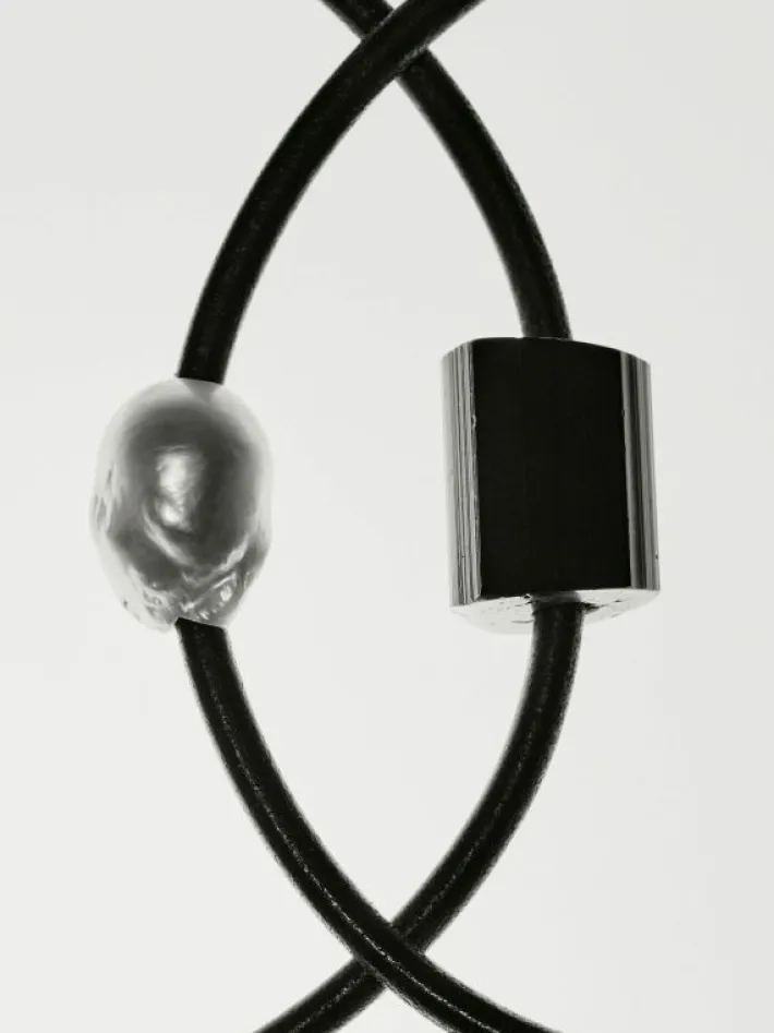 Monies Mint necklace: leather, bog oak, tourmaline