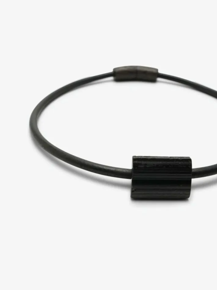 Monies Mint necklace: leather, bog oak, tourmaline