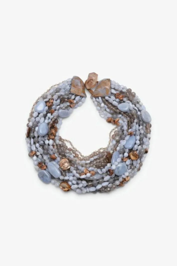 Monies Necklace: agate, shell, chalcedony