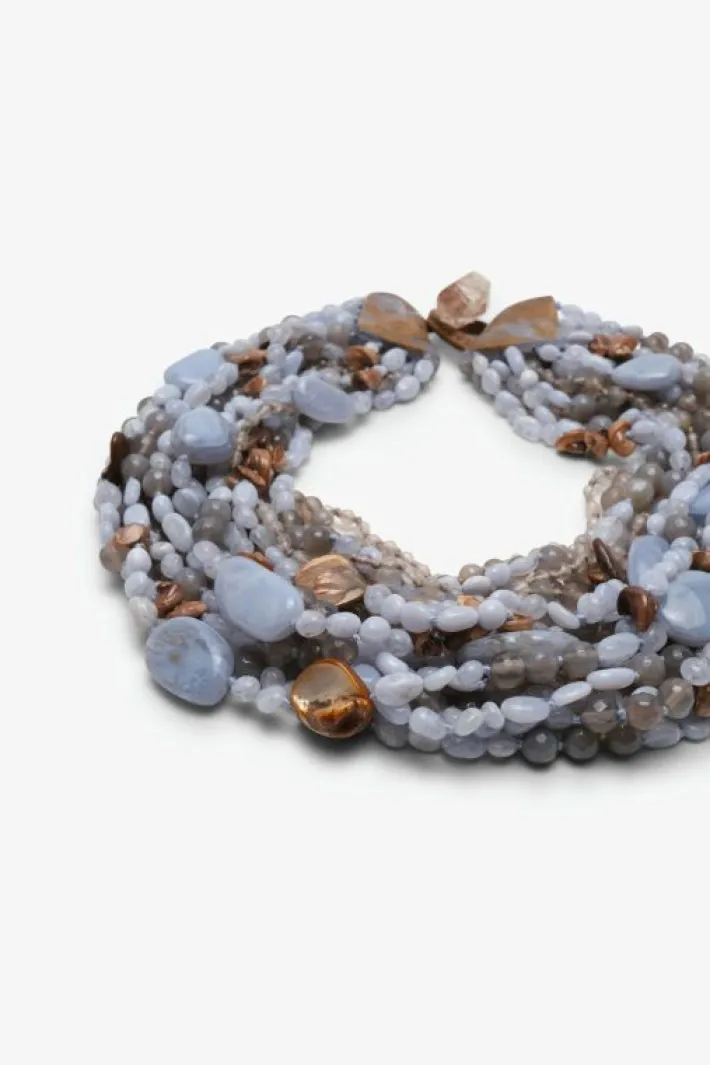 Monies Necklace: agate, shell, chalcedony