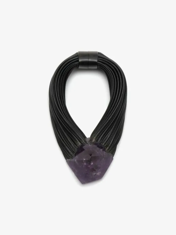 Monies Necklace: amethyst, ebony, leather