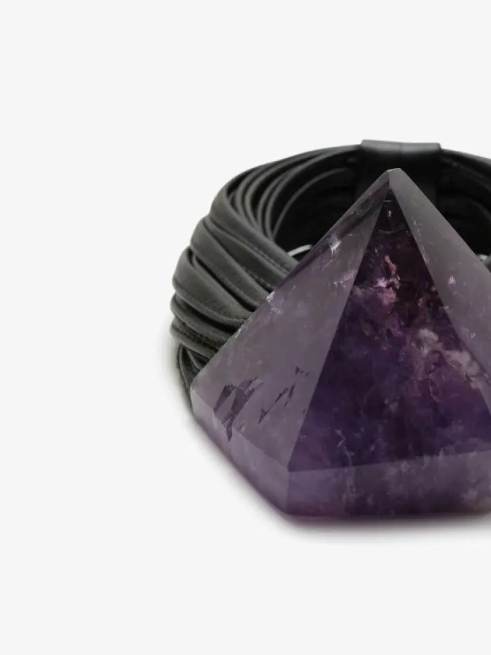 Monies Necklace: amethyst, ebony, leather