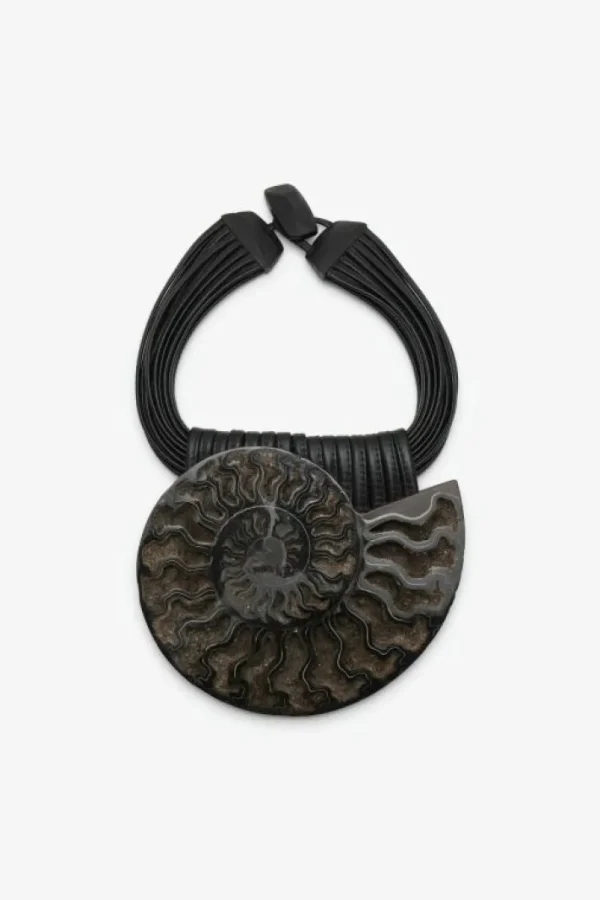 Monies Necklace: ammonite, ebony, leather