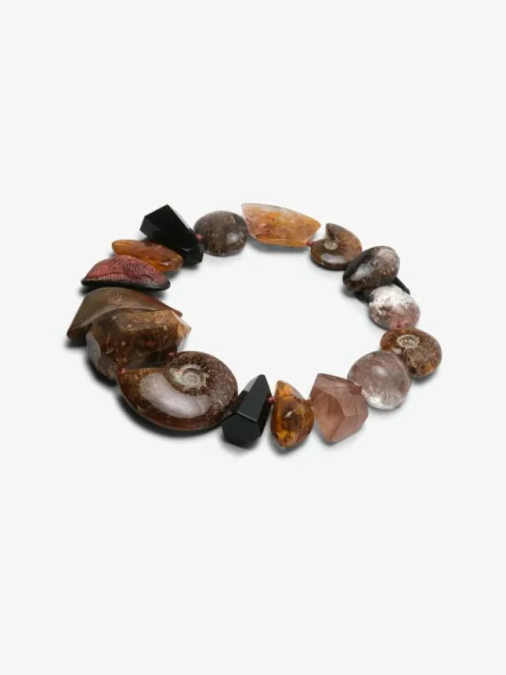Monies Necklace: ammonite, rutilated quartz, amber, shell