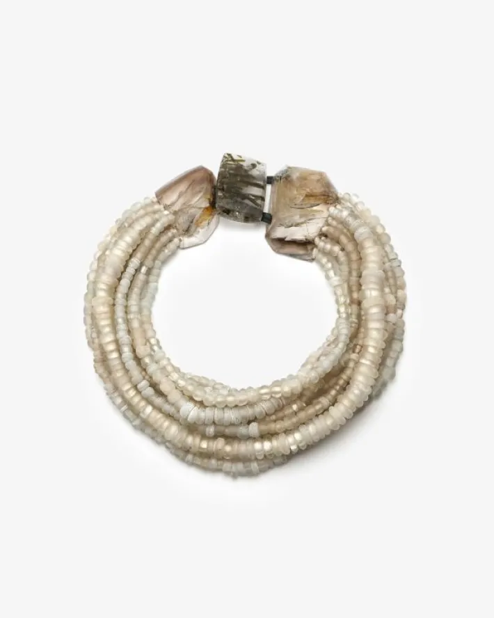 Monies Necklace: antique beads, rutilated quartz