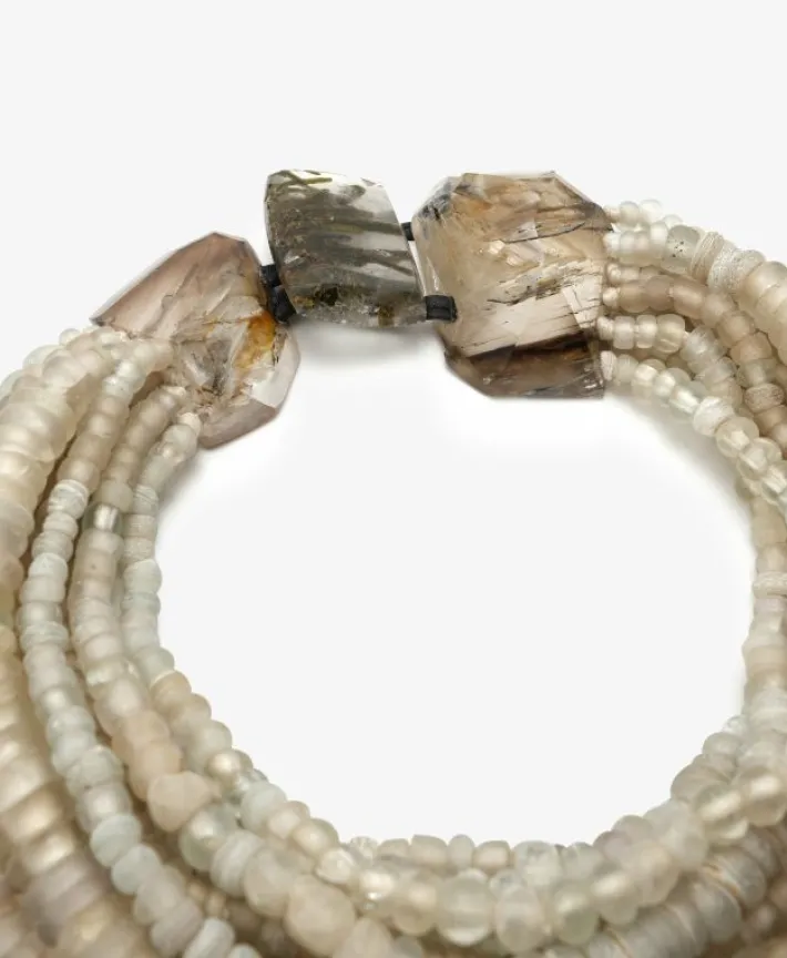 Monies Necklace: antique beads, rutilated quartz