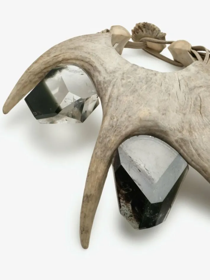 Monies Necklace: antler, garden quartz, leather