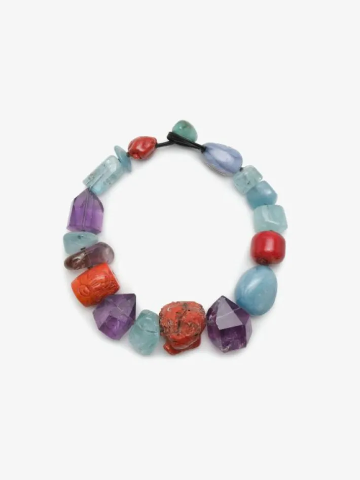 Monies Necklace: aquamarine, amethyst, coral, chalcedony