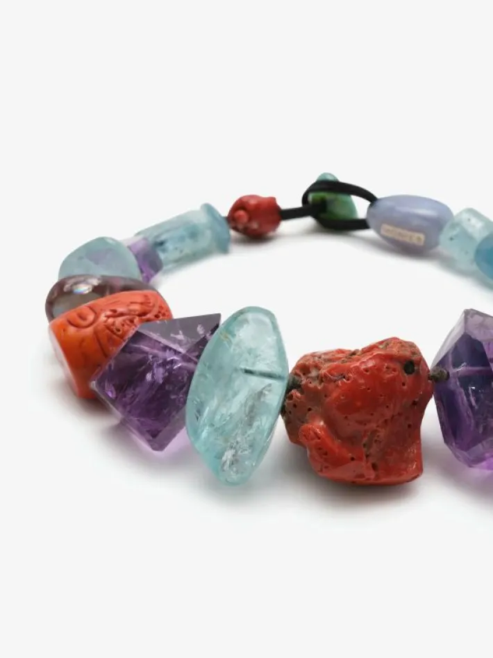 Monies Necklace: aquamarine, amethyst, coral, chalcedony