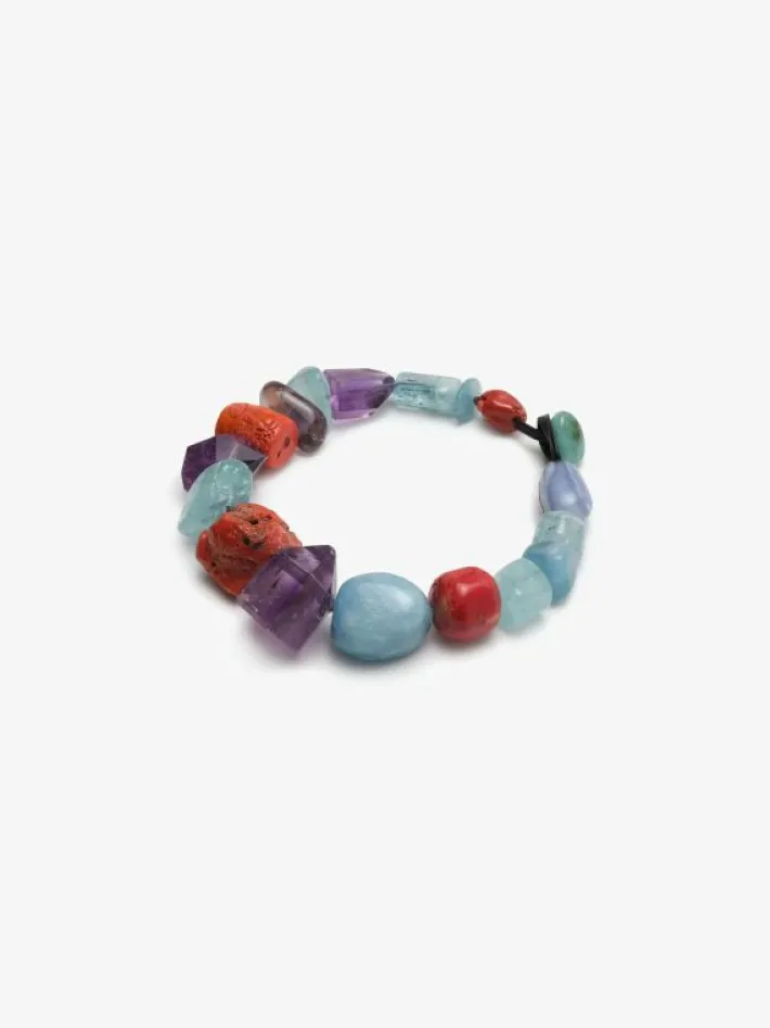Monies Necklace: aquamarine, amethyst, coral, chalcedony