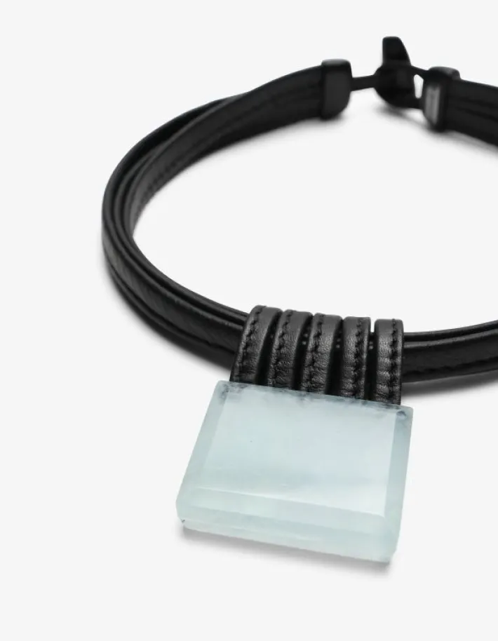Monies Necklace: aquamarine, ebony, leather