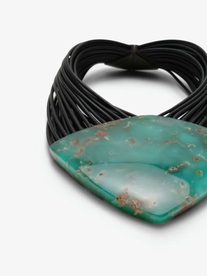 Monies Necklace: chrysoprase, leather