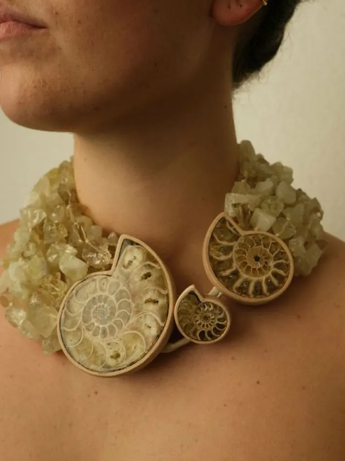 Monies Necklace: citrine, ammonite, oak and lemon quartz