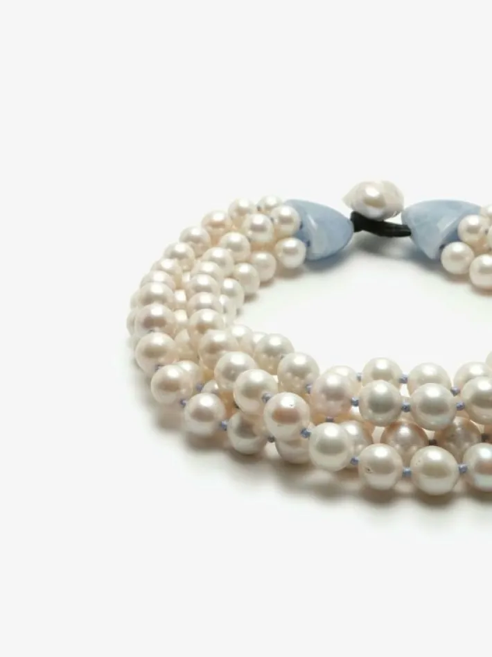 Monies Necklace: freshwater pearls, celestine