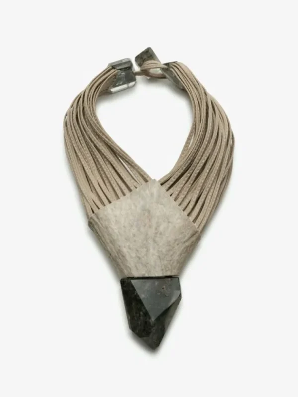 Monies Necklace: garden quartz, antler, leather