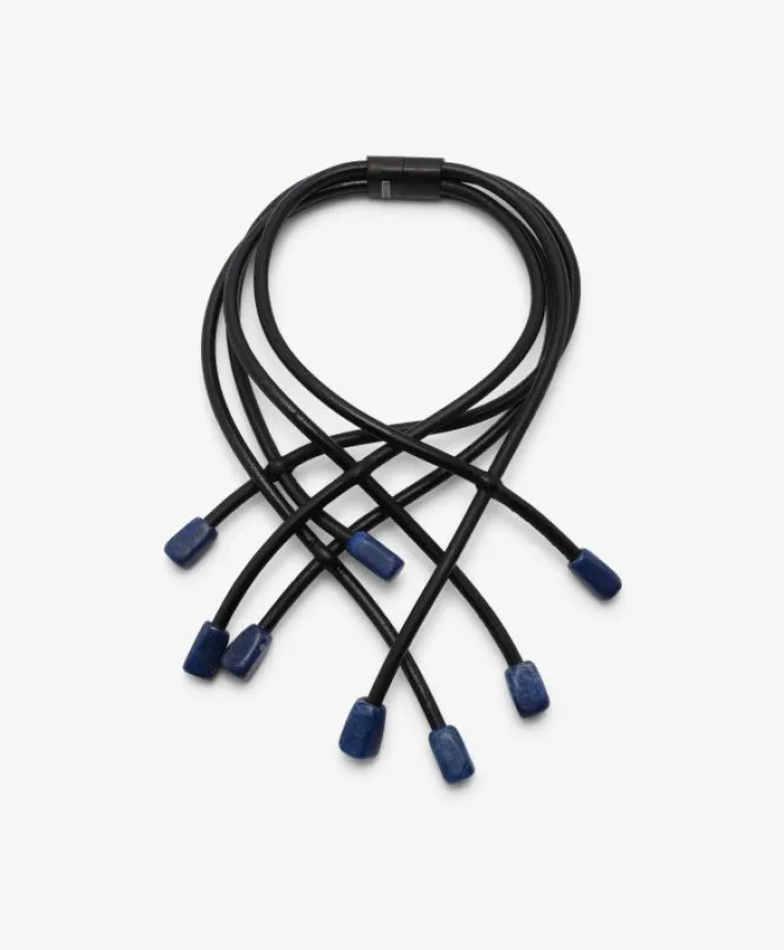 Monies Necklace: lapis lazuli, leather, ebony