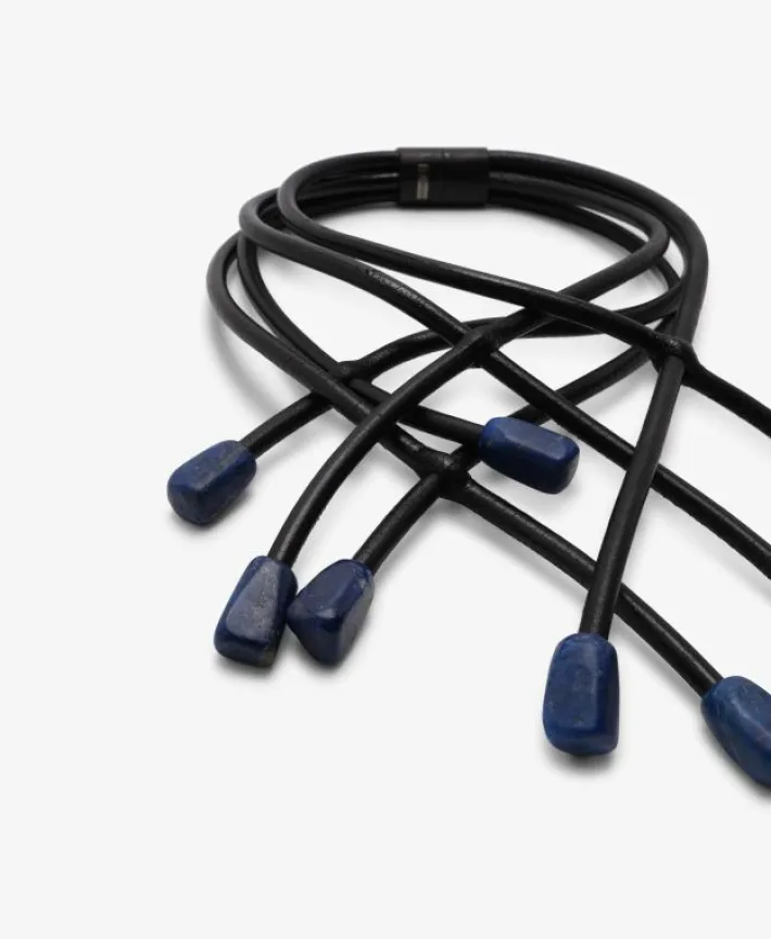 Monies Necklace: lapis lazuli, leather, ebony