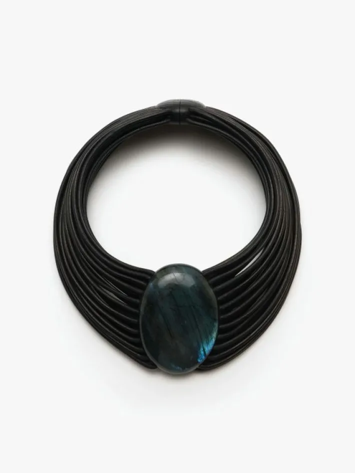 Monies Necklace: leather, labradorite, bog oak