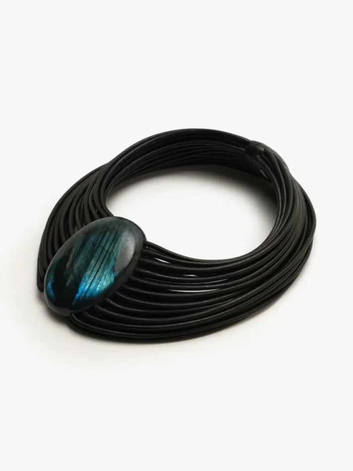 Monies Necklace: leather, labradorite, bog oak