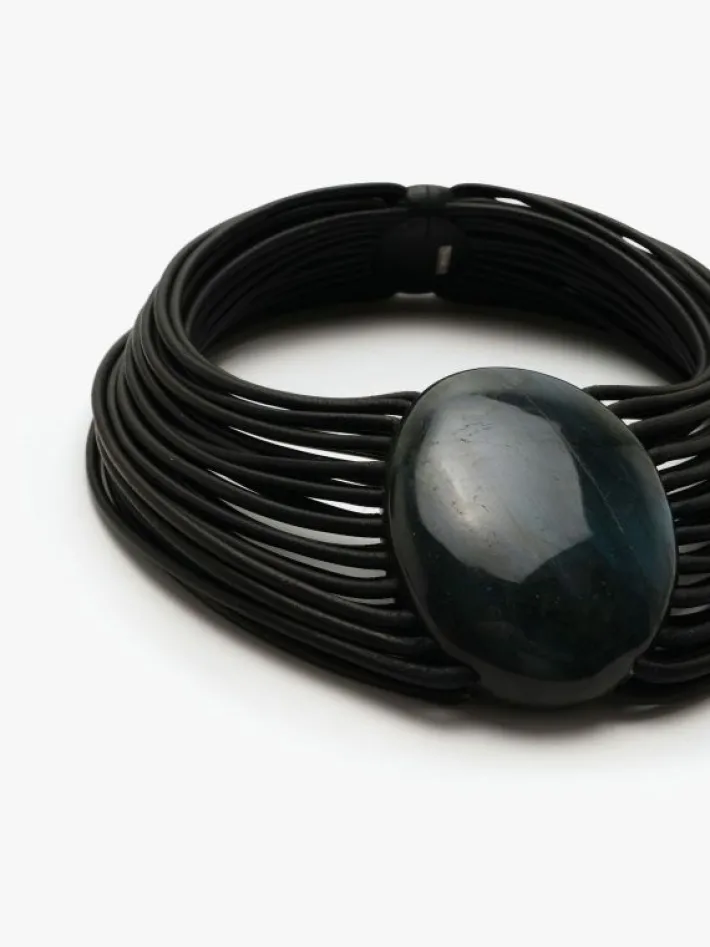 Monies Necklace: leather, labradorite, bog oak