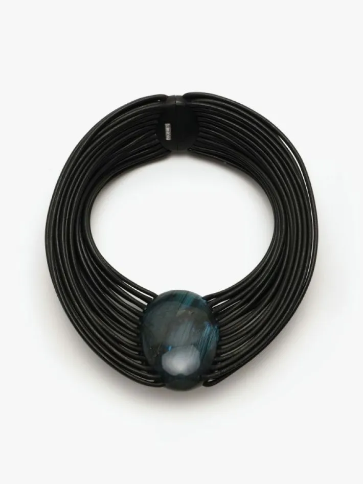 Monies Necklace: leather, labradorite, bog oak