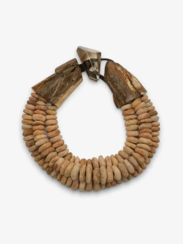 Monies Necklace: mammoth, raw quartz beads, citrine