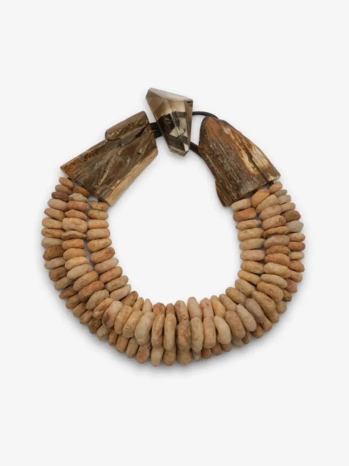 Monies Necklace: mammoth, raw quartz beads, citrine