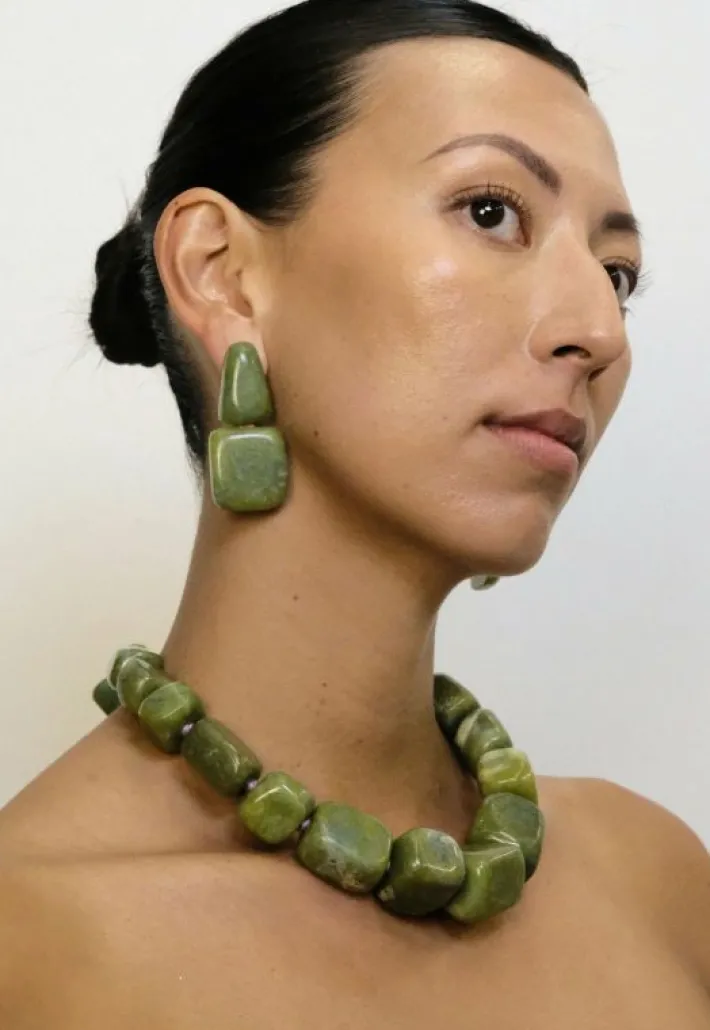 Monies Necklace: serpentine, purple knots