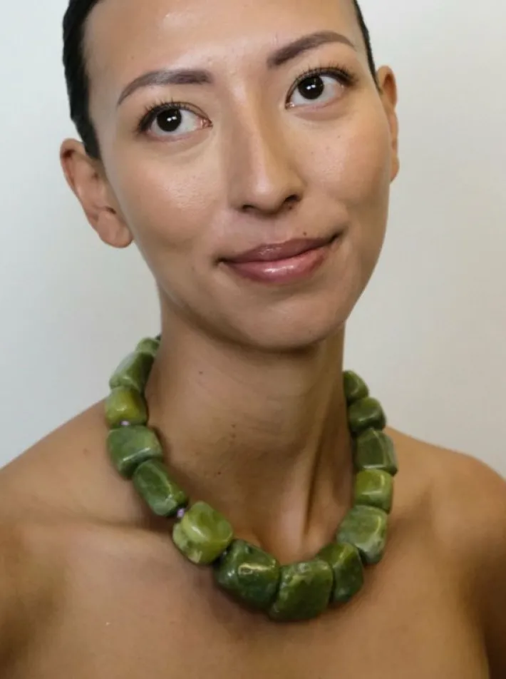 Monies Necklace: serpentine, purple knots