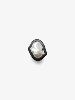 Monies Ring: baroque pearl, ebony, leather